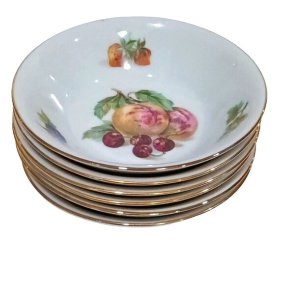 Vintage Kahla GDR Nappy Bowls Set of 6 Fruit Clusters in Centre w/Gold Edging - Picture 11 of 11